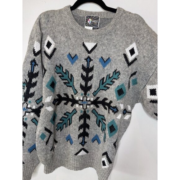 VTG 70s Tyrolia HEAD Pullover Ski Wool Sweater Men L Aztec Southwest Gray READ - Picture 5 of 15